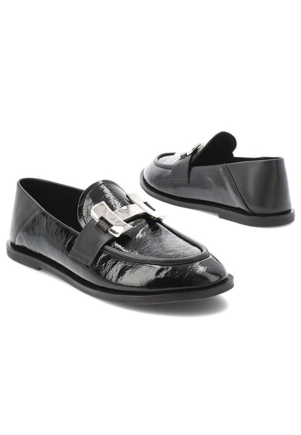 Czarne Półbuty Carinii Eleganckie Obuwie Damskie. Zapięcie: klamry. Kolor: czarny. Materiał: materiał, skóra. Styl: elegancki