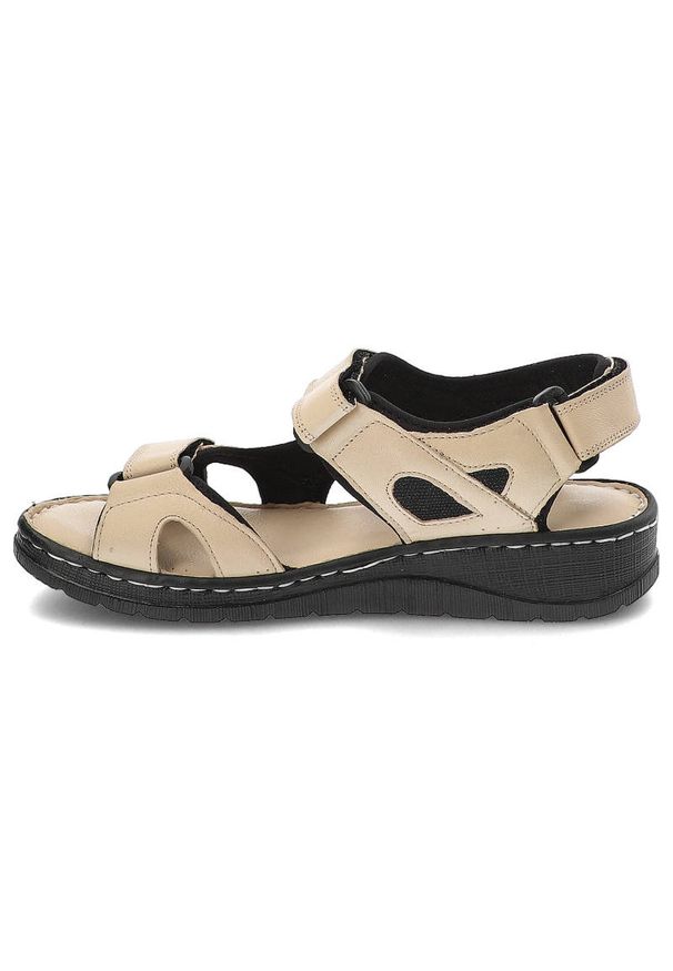 Beżowe Sandały Artiker Sportowe Buty Damskie. Okazja: na co dzień. Zapięcie: rzepy. Kolor: beżowy. Wzór: aplikacja. Materiał: skóra. Sezon: lato. Obcas: na obcasie. Styl: sportowy. Wysokość obcasa: średni