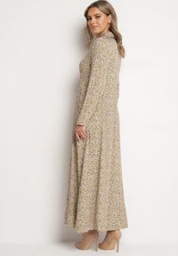 Born2be - Zielono-Beżowa Sukienka Perippe. Kolor: zielony. Wzór: nadruk, aplikacja, kolorowy, kwiaty. Typ sukienki: koszulowe, rozkloszowane. Długość: maxi #2