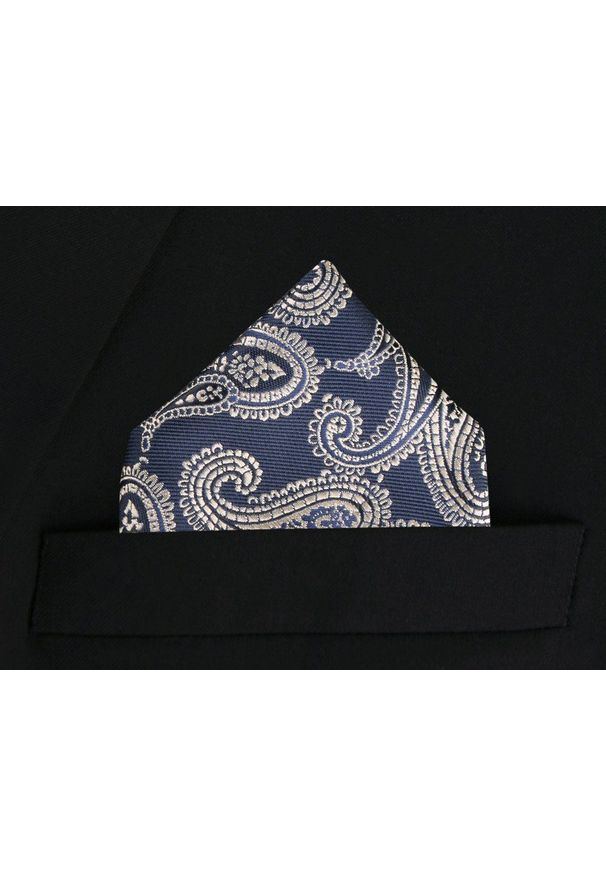 Poszetka Męska, Elegancka - Alties - Paisley na Granatowym Tle. Kolor: niebieski. Materiał: poliester. Wzór: paisley