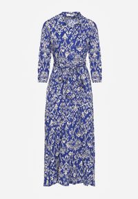 Renee - Granatowa Sukienka Koszulowa Wiązana w Pasie w Etno Wzór z Wiskozy Lokaggia. Kolor: niebieski. Materiał: wiskoza. Typ sukienki: koszulowe. Styl: etno #7