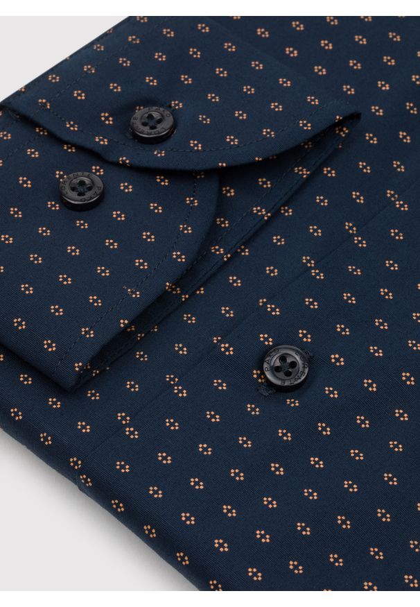 Pako Lorente - PAKO LORENTE – Granatowa koszula męska mikrowzór. Kolor: niebieski. Materiał: elastan, bawełna. Długość rękawa: długi rękaw. Długość: długie. Sezon: wiosna, lato