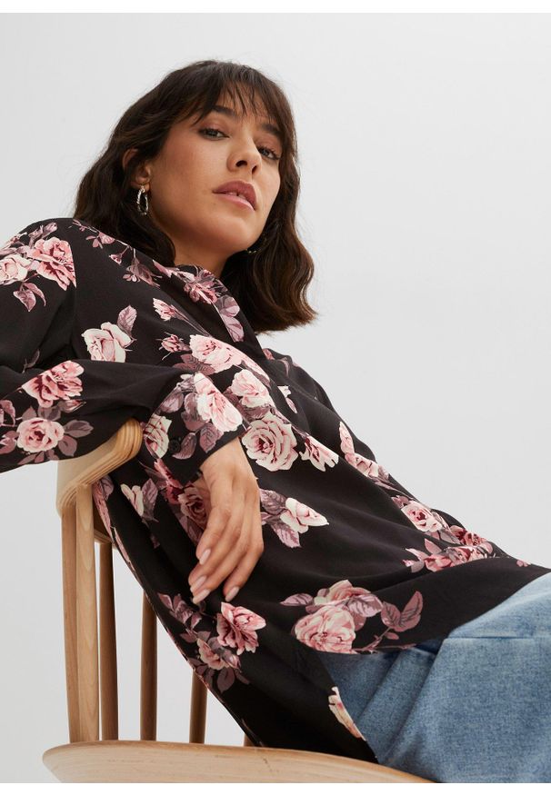 bonprix - Bluzka tunikowa. Kolor: czarny. Materiał: wiskoza