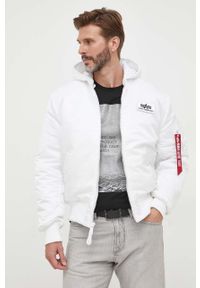 Alpha Industries kurtka bomber MA-1 ZH Back Print męski kolor biały zimowa. Kolor: biały. Wzór: nadruk. Sezon: zima #1