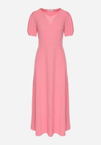 Born2be - Różowa Sukienka Rozkloszowana z Trójkątnym Dekoltem Efralinae. Okazja: na spacer, na imprezę. Kolor: różowy. Sezon: lato. Typ sukienki: rozkloszowane. Styl: klasyczny, elegancki #4