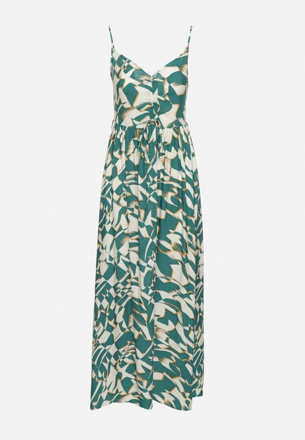 Born2be - Zielona Taliowana Sukienka z Wiskozy na Ramiączkach Xenelsea. Typ kołnierza: dekolt w kształcie V. Kolor: zielony. Materiał: wiskoza. Długość rękawa: na ramiączkach. Typ sukienki: dopasowane. Styl: klasyczny, elegancki