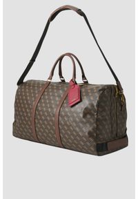 Guess - GUESS Brązowa męska logowana torba podróżna Pisa Double. Kolor: brązowy. Materiał: materiał