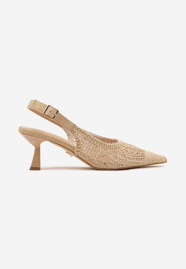 Renee - Ciemnobeżowe Haftowane Sandały Vices na Szpilce Typu Slingback Atesia. Okazja: na co dzień, na spacer. Zapięcie: sprzączka. Kolor: beżowy. Wzór: haft. Obcas: na szpilce. Styl: elegancki, casual