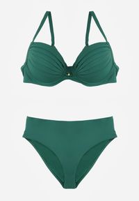 Born2be - Ciemnozielone Bikini z Marszczonym Biustonoszem i Majtkami z Wysokim Stanem Aereida. Stan: podwyższony. Kolekcja: plus size. Kolor: zielony #4