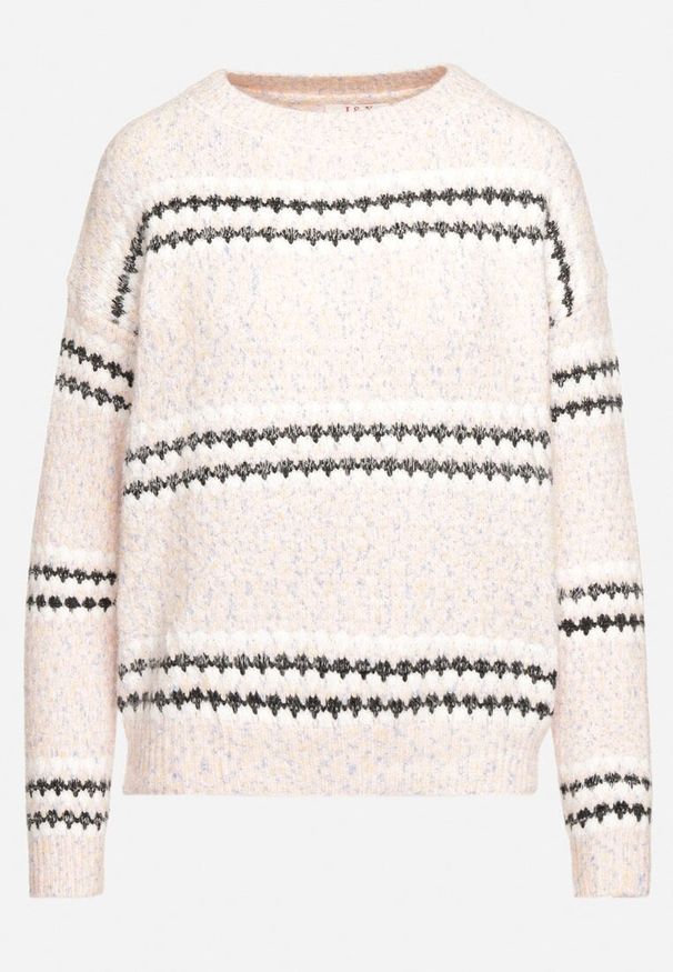 Born2be - Jasnoróżowy Sweter z Bawełną Ozdobiony Paskami Ejasevia. Kolor: różowy. Materiał: bawełna. Wzór: aplikacja. Sezon: zima