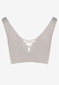 Born2be - Szary Biustonosz Sportowy z Siateczką i Gorsetowym Zdobieniem Saliatessa. Kolor: szary. Rodzaj stanika: wyciągane miseczki. Wzór: aplikacja #2