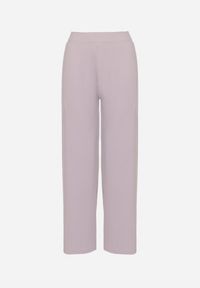 Born2be - Jasnofioletowe Prążkowane Spodnie Szerokie z Gumką w Pasie Drasia. Kolor: fioletowy. Materiał: prążkowany #3