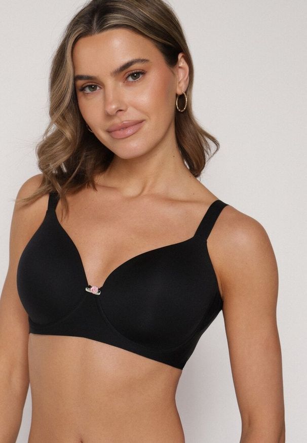 Born2be - Czarny Gładki Biustonosz Klasyczny Idahlina. Kolor: czarny. Wzór: gładki