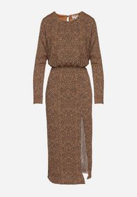 Born2be - Panterkowa Sukienka z Gumką w Pasie i Ołówkowym Dołem z Rozcięciem Zenita. Okazja: na co dzień. Materiał: jeans. Długość rękawa: długi rękaw. Typ sukienki: ołówkowe. Styl: casual, elegancki #3