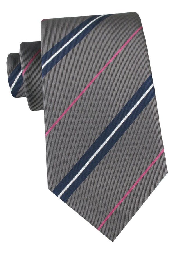 Klasyczny Krawat Klubowy - Alties - Popielato-Beżowy w Prążek. Kolor: brązowy, beżowy, wielokolorowy. Materiał: tkanina. Wzór: prążki. Styl: klasyczny