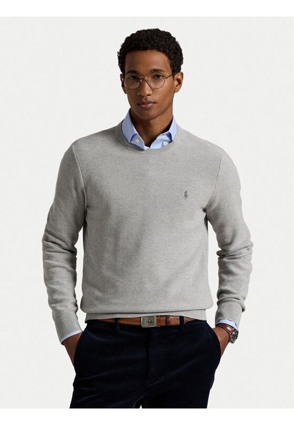 Polo Ralph Lauren Sweter 710918163002 Szary Regular Fit. Typ kołnierza: polo. Kolor: szary. Materiał: bawełna