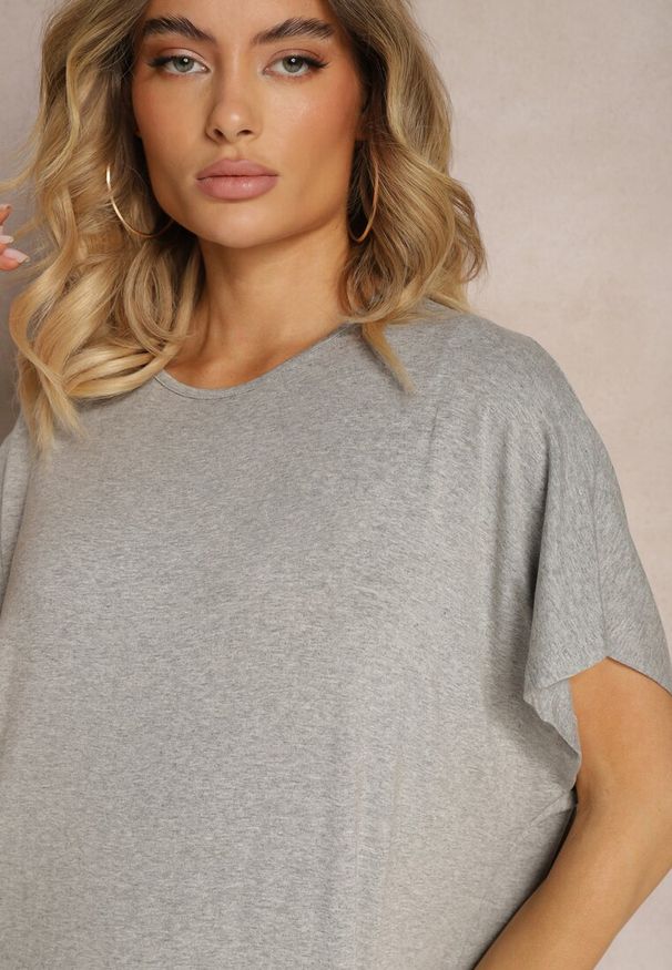 Renee - Szara Pudełkowa Sukienka z Wiskozy z Rozcięciem Vimoray. Kolor: szary. Materiał: wiskoza