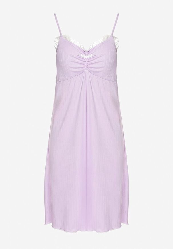 Born2be - Fioletowa Koszula Nocna na Ramiączkach z Koronką Milarissa. Kolor: fioletowy. Materiał: koronka. Wzór: koronka