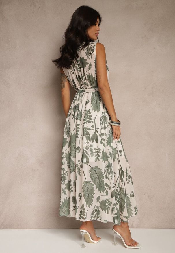 Renee - Zielona Sukienka z Wiskozą z Kopertowym Dekoltem i Wiązanym Paskiem Natisolve. Typ kołnierza: dekolt kopertowy. Kolor: zielony. Materiał: wiskoza. Typ sukienki: kopertowe. Styl: klasyczny