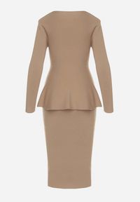 Born2be - Beżowy Elegancki Komplet z Dzianiny z Wiskozą Kardigan i Spódnica Uneva. Kolor: beżowy. Materiał: wiskoza, dzianina #5