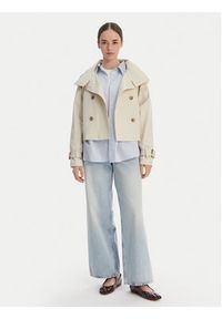 TOMMY HILFIGER - Tommy Hilfiger Trencz WW0WW50768 Beżowy Oversize. Kolor: beżowy. Materiał: bawełna #4
