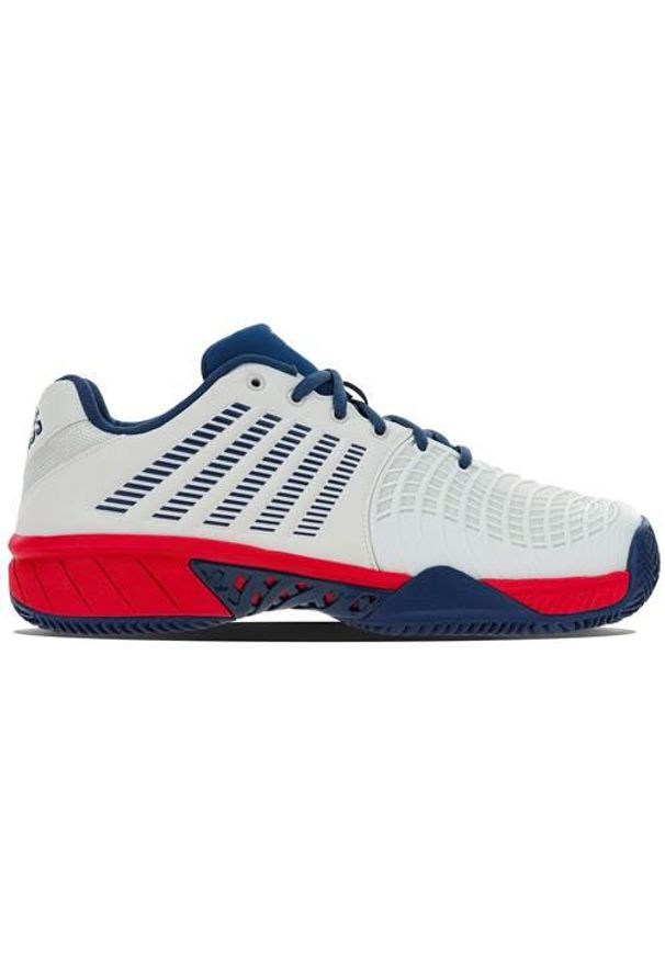 Buty do tenisa męskie K-Swiss Express Light 3. Zapięcie: sznurówki. Kolor: niebieski, różowy, wielokolorowy. Materiał: syntetyk, tkanina, materiał. Szerokość cholewki: normalna. Wzór: jodełka. Sport: tenis
