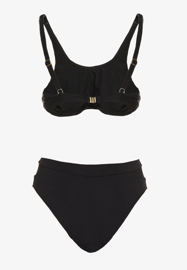 Renee - Czarne Bikini Biustonosz i Majtki Typu Figi Zdobione Siateczką Natelina. Kolor: czarny. Wzór: aplikacja