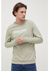 Premium by Jack&Jones bluza męska kolor zielony z nadrukiem. Okazja: na co dzień. Kolor: zielony. Materiał: dzianina. Wzór: nadruk. Styl: casual