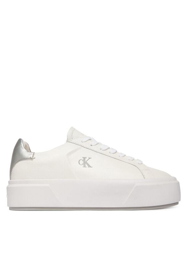 Calvin Klein Sneakersy Flatform Lace Up Lth Met YW0YW01929 Biały. Kolor: biały. Materiał: skóra