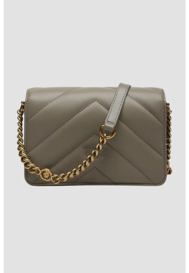 Pinko - PINKO Szarozielona kopertówka Love Click Mini. Kolor: szary. Materiał: skórzane
