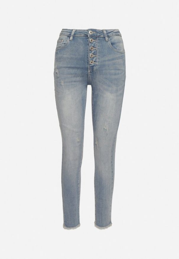 Born2be - Niebieskie Jeansy Skinny z Postrzępionymi Nogawkami Odettema. Okazja: na co dzień. Kolor: niebieski. Styl: elegancki, casual