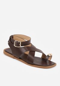 Born2be - Brązowe Sandały Japonki z Paskiem na Palec i Paskiem Wokół Kostki Vivanya. Okazja: na co dzień. Zapięcie: pasek. Kolor: brązowy. Sezon: lato. Styl: casual, elegancki #8