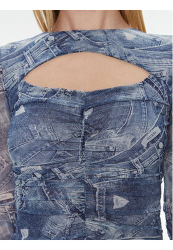 Guess Bluzka Ls Cut-Out Brienna T W4RP11 KBAH2 Niebieski Slim Fit. Kolor: niebieski. Materiał: syntetyk