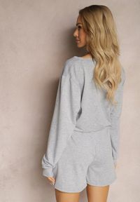 Renee - Szary Komplet Dresowy 2-Częściowy Bluza Krótsza i Luźne Spodenki Szorty Frania. Kolor: szary. Materiał: dresówka