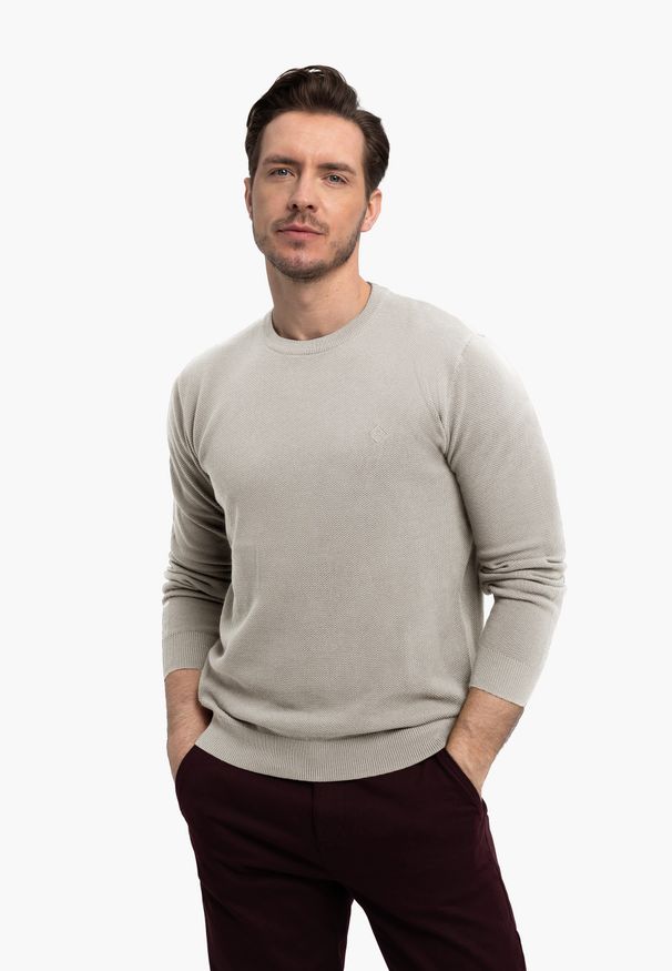 Volcano - Bawełniany sweter S-MIKO. Okazja: na co dzień, do pracy. Kolor: szary. Materiał: bawełna. Styl: casual, klasyczny