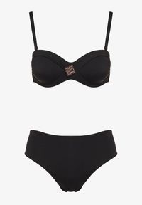 Renee - Czarne Bikini Biustonosz Ozdobiony Geometryczną Aplikacją i Majtki Figi Kinrina. Kolor: czarny. Wzór: geometria, aplikacja