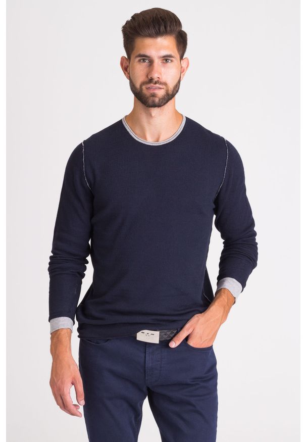 JOOP! Jeans - GRANATOWY SWETER JOOP! JEANS. Kolor: niebieski. Wzór: aplikacja. Styl: klasyczny