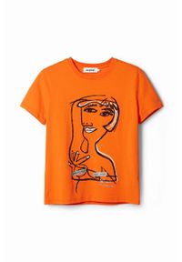 Desigual t-shirt bawełniany kolor pomarańczowy. Kolor: pomarańczowy. Materiał: bawełna. Wzór: nadruk. Styl: klasyczny #2