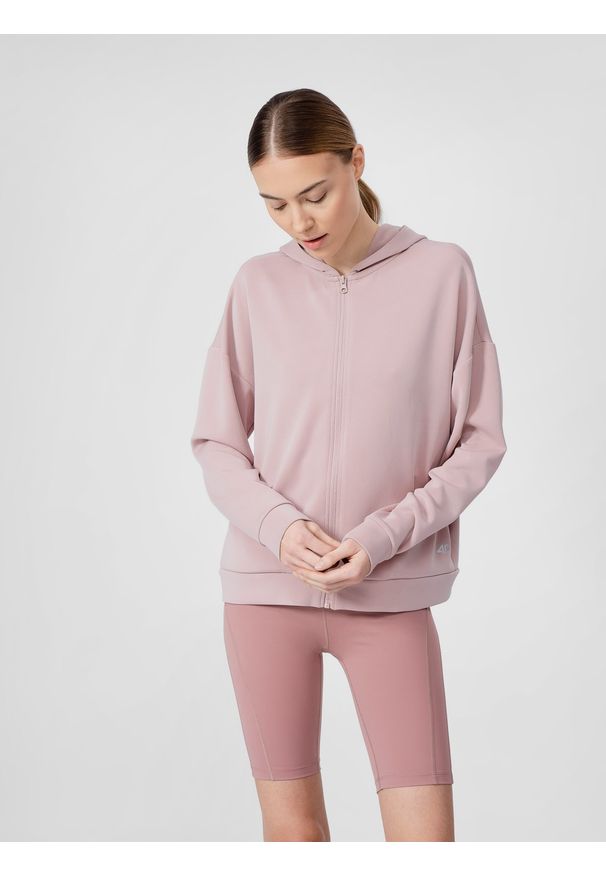 4f - Bluza do jogi z dodatkiem modalu damska. Kolor: różowy. Materiał: dresówka, dzianina, materiał, skóra. Wzór: gładki. Sport: joga i pilates