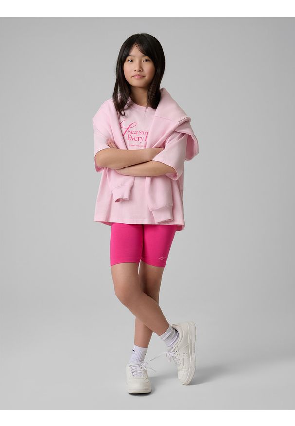 4f - 4F Legginsy kolarki dzianinowe dziewczęce - różowe 146 (10-11 lat). Okazja: na spacer, na co dzień. Stan: podwyższony. Kolor: różowy. Materiał: dzianina. Sezon: lato. Styl: casual