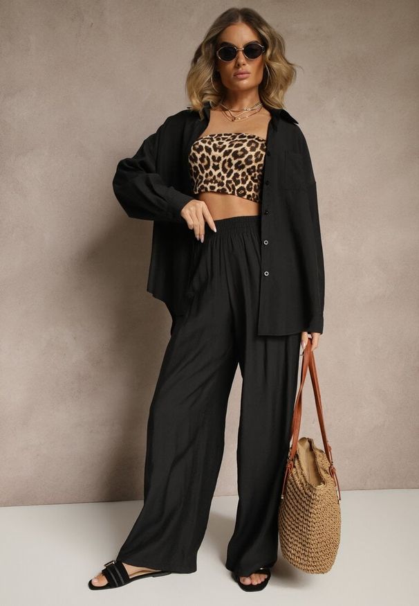 Renee - Czarna Koszula Oversize w Klasycznym Stylu z Kieszonką Liozira. Okazja: na co dzień, na spotkanie biznesowe. Typ kołnierza: kołnierzyk klasyczny. Kolor: czarny. Styl: klasyczny