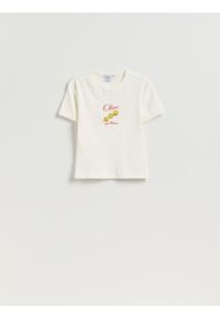 Reserved - T-shirt z nadrukiem - złamana biel. Materiał: bawełna. Wzór: nadruk