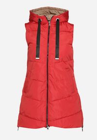 Born2be - Czerwona Pikowana Kamizelka Dwustronna z Kapturem i Troczkami Nevetiani. Typ kołnierza: kaptur. Kolor: czerwony. Materiał: jeans. Styl: elegancki #5
