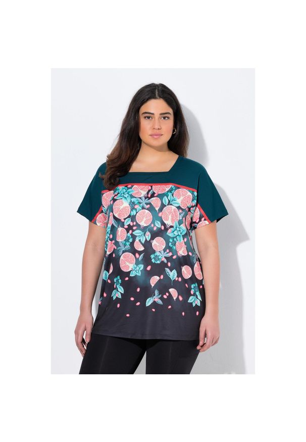 ULLA POPKEN - Damskie Bluzka funkcyjna oversize dekolt w karo rękaw 1/2. Typ kołnierza: dekolt w karo. Kolekcja: plus size. Kolor: czarny. Materiał: poliester, materiał, elastan