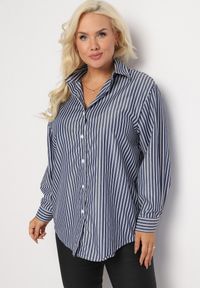 Born2be - Granatowa Koszula w Paski Lovelaca. Kolor: niebieski. Materiał: tkanina. Wzór: paski #3
