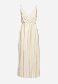 Born2be - Jasnobeżowa Rozkloszowana Sukienka Długa z Kopertowym Dekoltem na Ramiączkach Asmerria. Kolor: beżowy. Długość rękawa: na ramiączkach. Typ sukienki: kopertowe. Styl: elegancki. Długość: maxi #4