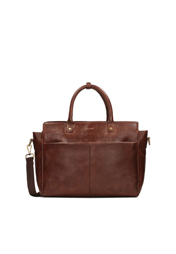 Kazar - Elegancka skórzana torba męska w biznesowym stylu. Kolor: brązowy. Materiał: skóra