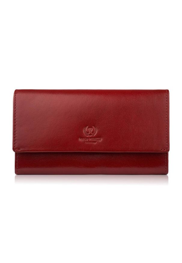 PAOLO PERUZZI - Klasyczny portfel damski skórzany duży czerwony z ochroną RFID Paolo Peruzzi AL-07-RD. Kolor: czerwony. Materiał: skóra