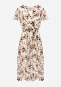 Renee - Pomarańczowa Kopertowa Sukienka z Wiązanym Paskiem w Kwiatowy Print z Brokatem Runewea. Okazja: na randkę. Kolor: pomarańczowy. Wzór: kwiaty, nadruk. Typ sukienki: kopertowe. Styl: boho #7