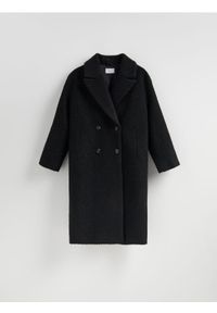 Reserved - Dwurzędowy płaszcz oversize - czarny. Kolor: czarny. Materiał: tkanina #1